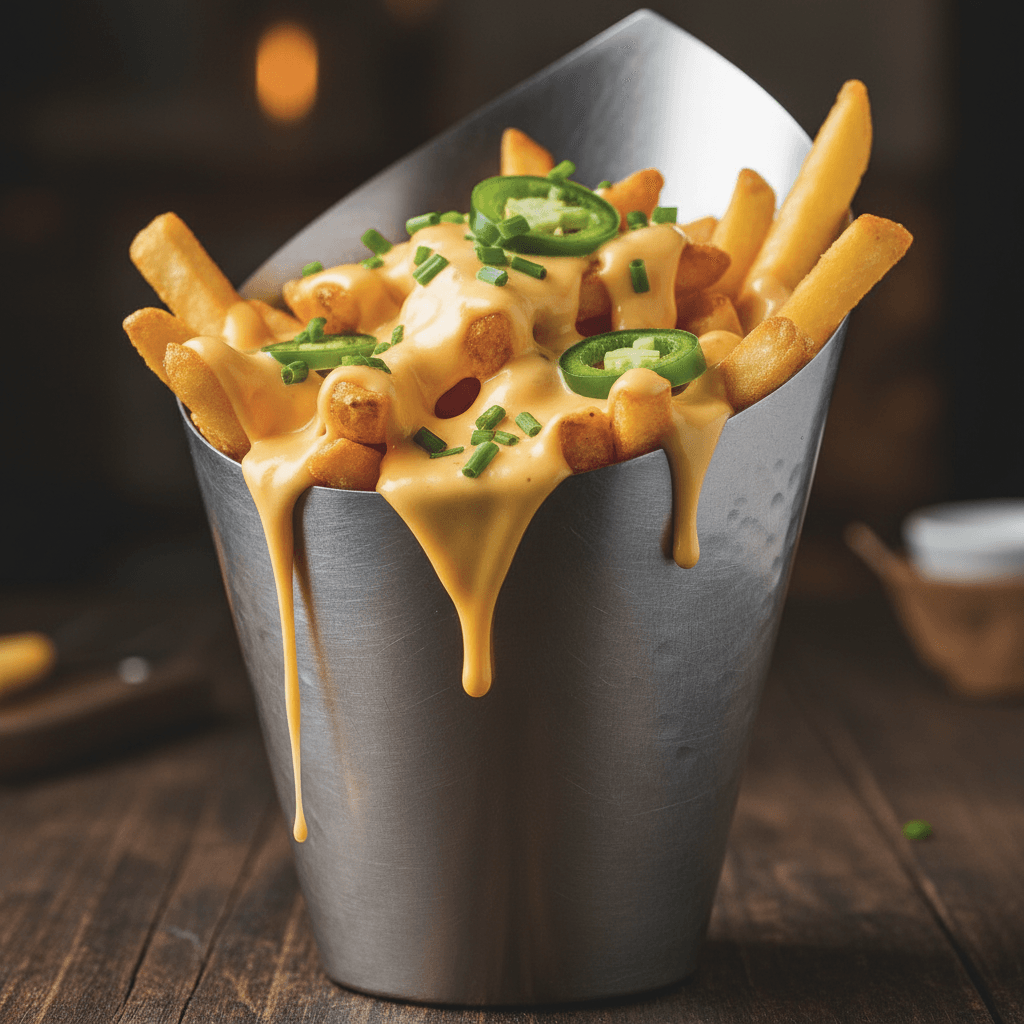 Papas fritas cargadas con salsa de queso