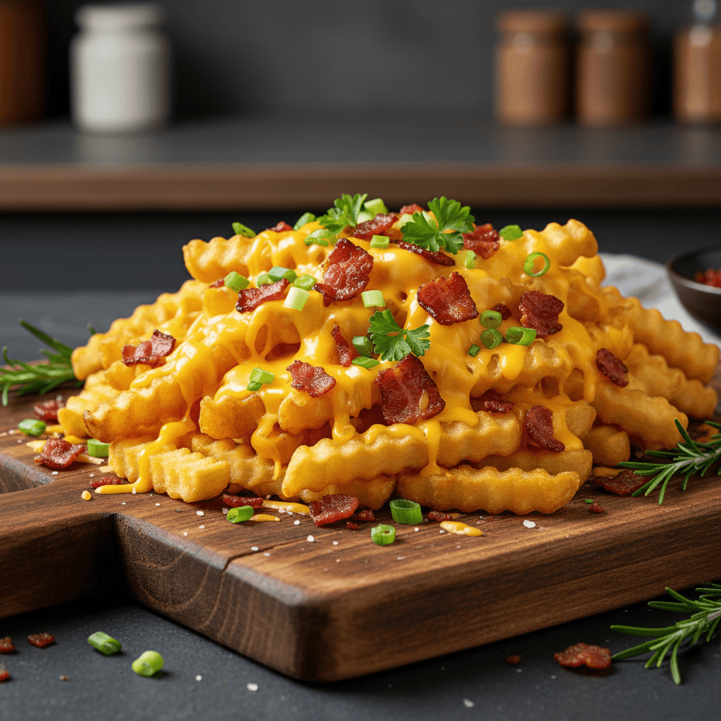 Papas cargadas con queso y toppings caseros