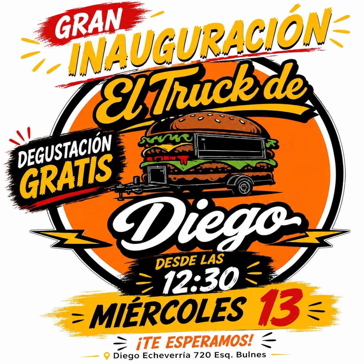 Inauguración de El Truck de Diego con hamburguesa gigante y degustación gratis el miércoles 13.